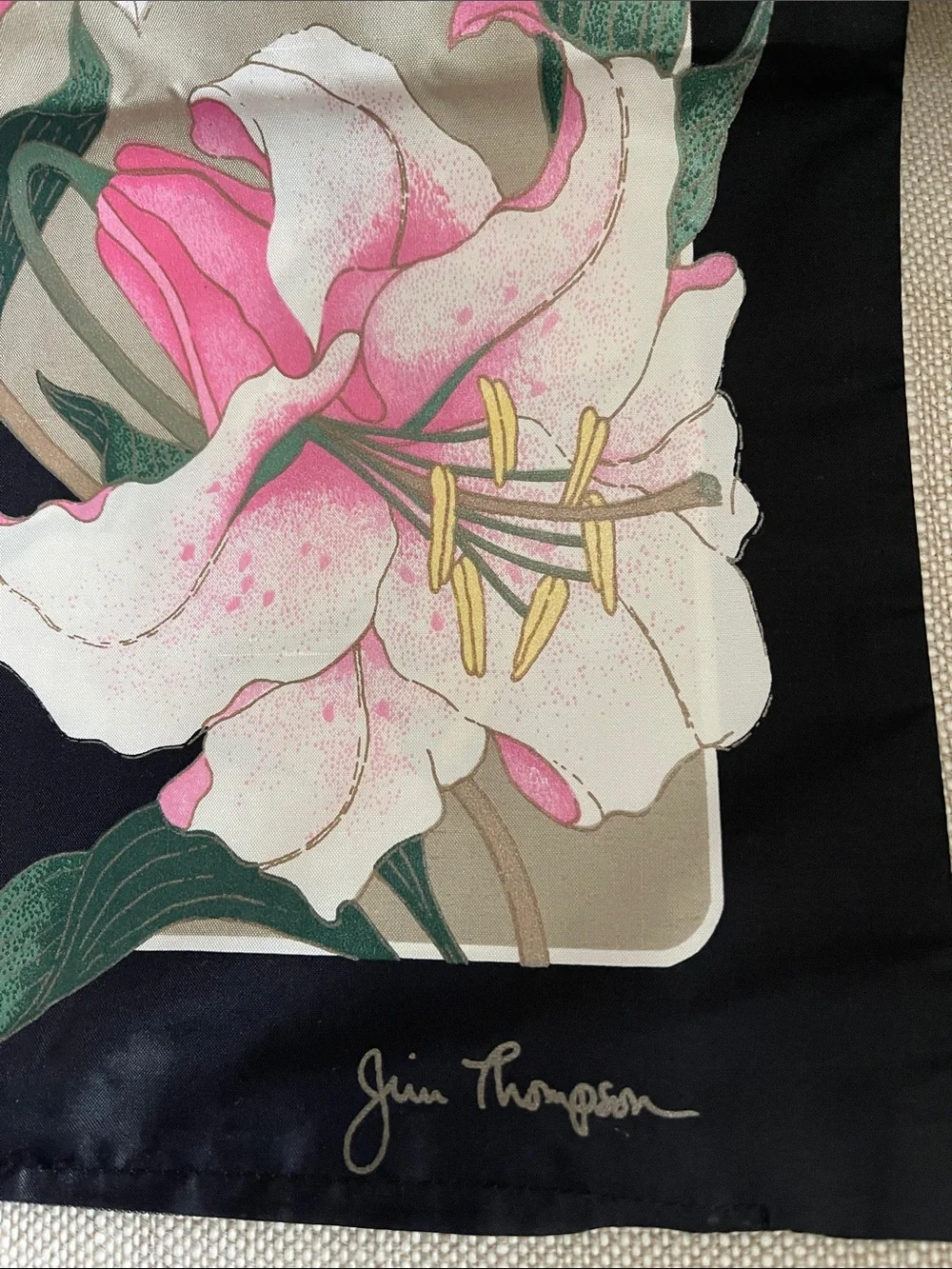 Jim Thompson SILK Floral Lily Accent Pillow Cover with Black Border
